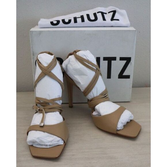 Schutz Women's Sz 11B Light Nude Bryce Leather Strappy Stilettos Pumps - Picture 1 of 12